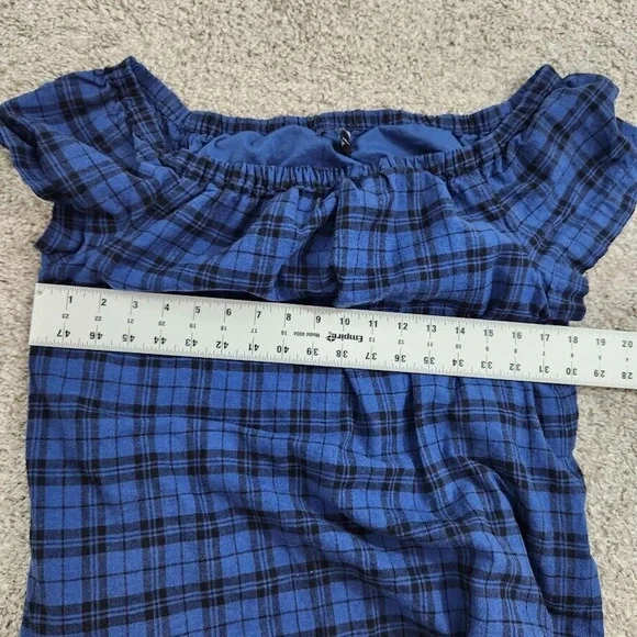 Madewell Plaid Ruffle Off Shoulder Mini Dress Linen Cotton Blend Size 8 - Picture 4 of 13